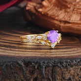 Vintage Botanical 4-Prong Round Cut Natural Amethyst Ring Set